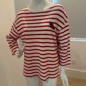 3/4 sleeve Levi’s striped top with rose embroidery